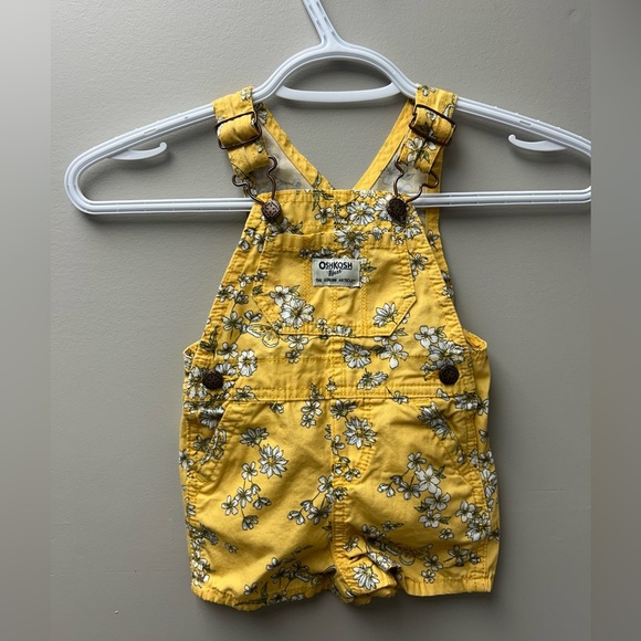 Oshkosh B’gosh Yellow Floral Short Overalls - Picture 1 of 4